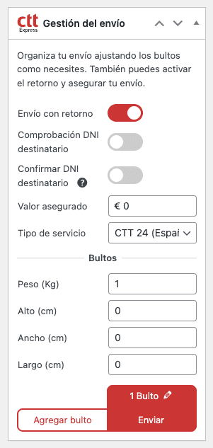 Gestión de envío CTT Express