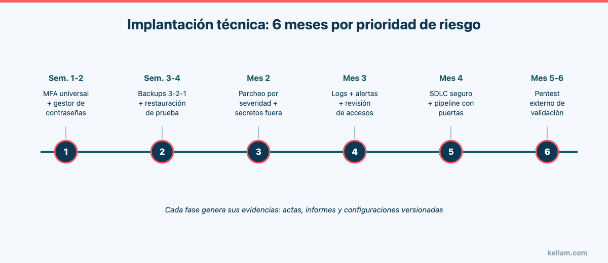 Roadmap de implantación técnica ISO 27001 en 6 meses por prioridad de riesgo