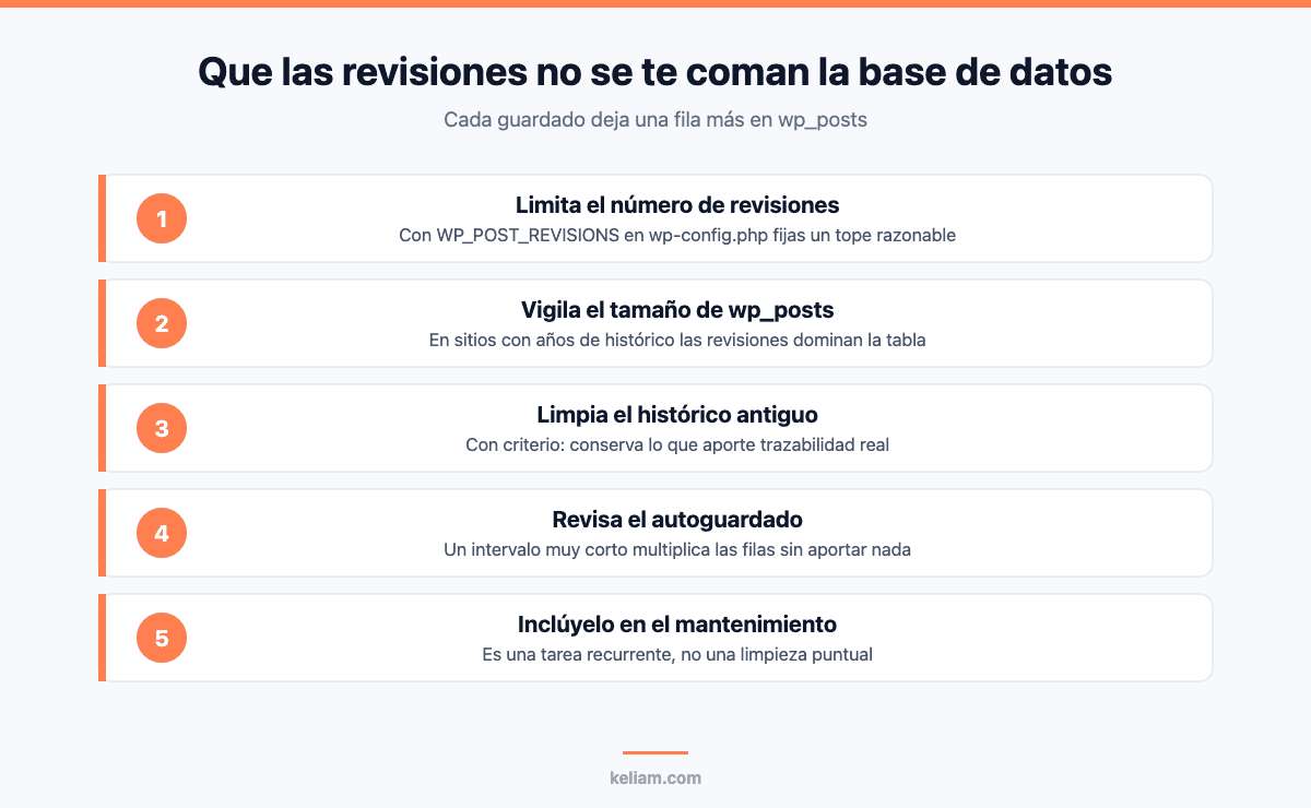 Cómo controlar el crecimiento de las revisiones de WordPress 7 en la base de datos