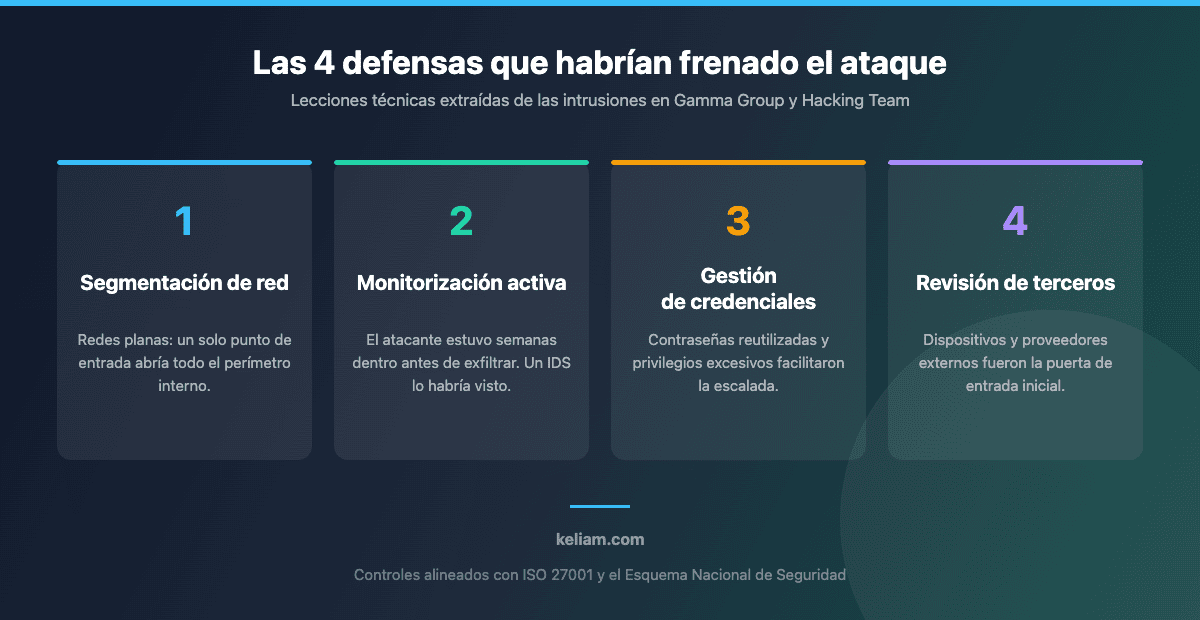 Cuatro defensas clave frente a un ataque dirigido: segmentación de red, monitorización activa, gestión de credenciales y revisión de proveedores