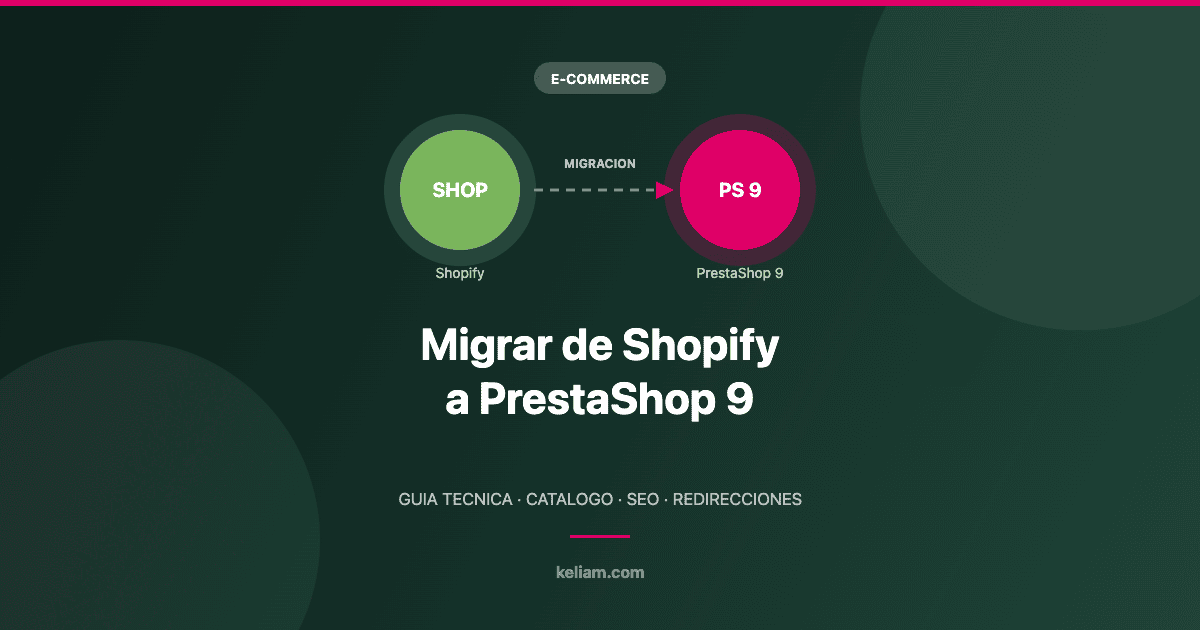 Migrar de Shopify a PrestaShop 9: guia tecnica de migracion de catalogo, SEO y redirecciones