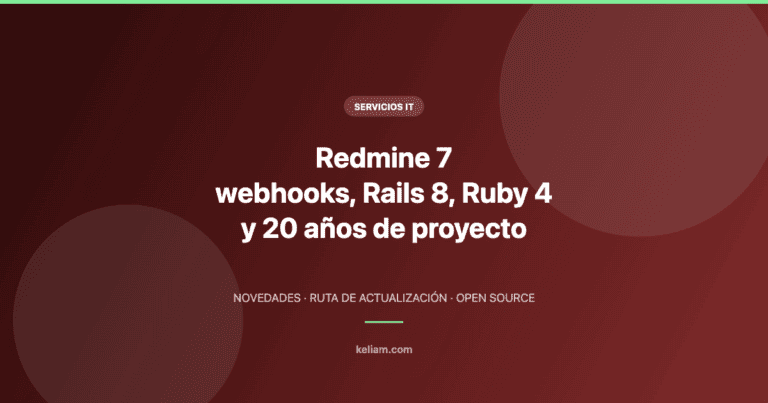 Redmine 7: webhooks, Rails 8 y 20 años de proyecto — novedades y cómo actualizar