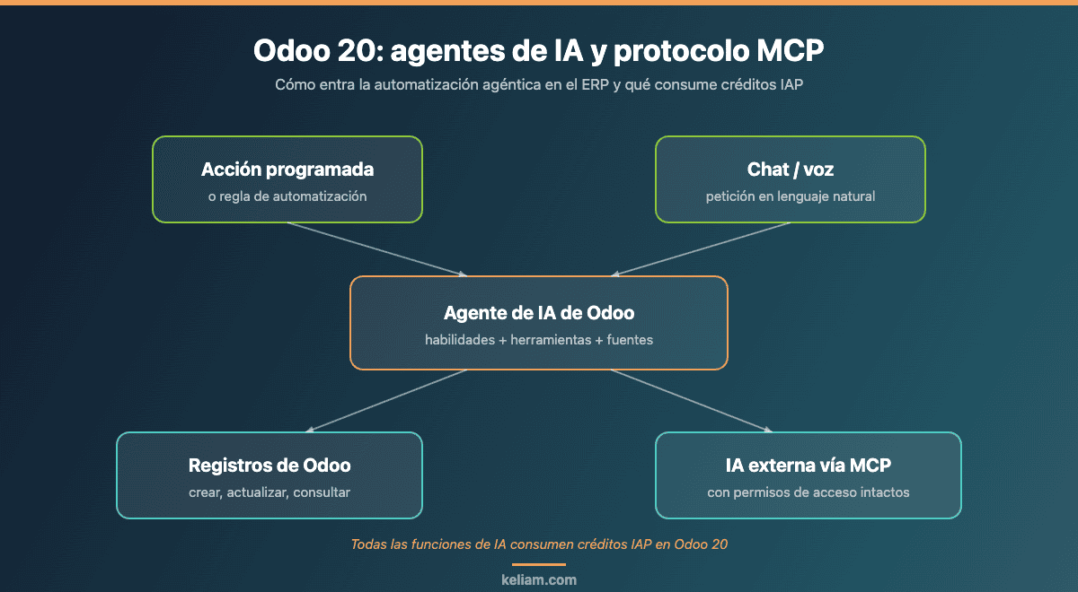 Agentes de IA y MCP en Odoo 20: la IA pasa de sugerir a crear y actualizar registros
